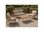 Aluminium-Gartengarnitur MCW-O11, Outdoor 2-Sitzer Sitzbank Sessel Sofa, Olefin (205 g/m²) ~ terrakotta Polster beige