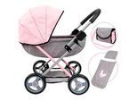 Puppenwagen BAYER "Cosy", grau (schmetterling grau, rosa), Puppenwagen, KinderB:34cm H:58cm T:63cm, Kunststoff, Metall, Stoff, mit Wickeltasche, B:34cm H:58cm T:63cm