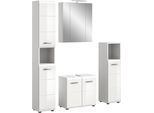 Badezimmer-Set WELLTIME, weiß hochglanz tiefzieh, B:150cm H:185cm T:30cm, Holzwerkstoff, MDF, Kastenmöbel-Sets, Florenz, Badkombination 5-tlg., Weiß hochglanz,l inkl Beleuchtung
