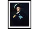 Bild QUEENCE "Manfred mit Farbklecks", blau (farbe rahmen: schwarz, farbe bild(er): blau, grau), B:50cm H:70cm, Acrylglas, Holz, Papier, Bilder, Bild, HD Premium Poster-Druck inkl. Holzrahmen