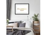 Bild QUEENCE "Hamburg Skyline GOLD", gold (farbe rahmen: schwarz, farbe bild(er): goldfarben), B:70cm H:50cm, Acrylglas, Holz, Papier, Bilder, Bild, HD Premium Poster-Druck inkl. Holzrahmen