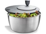 Salatschleuder GEFU "ROTARE", silber (silberfarben, schwarz), T:17cm Ø:25cm, Edelstahl, Kunststoff, Salatschleudern, Salatschleuder, einfacher Kurbelantrieb, 3 Liter