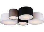 TRIO LEUCHTEN Deckenleuchte "Hotel", bunt, 5, H: 21,5cm, 1 Stk., Leuchten, Deckenlampe 5-flammig, mehrfarbige Stoffschirme (weiß, schwarz, grau), Deckenleuchte
