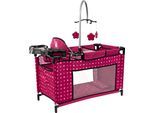 Puppenbett BAYER "Multibett", rot (fee bordeaux), Puppenmöbel, KinderB:32cm H:72cm T:68cm, Kunststoff, Metall, Stoff, Puppenbett, mit integriertem Hochstuhl, Wickelablage und Mobile, B:32cm H:72cm T:68cm