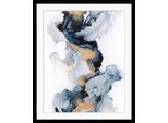 Bild QUEENCE "Wlad", blau (farbe rahmen: schwarz, farbe bild(er): blau), B:50cm H:70cm, Acrylglas, Holz, Papier, Bilder, Bild, HD Premium Poster-Druck inkl. Holzrahmen