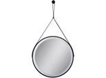 PACO HOME Wandleuchte "IVY", schwarz, Ø 50cm H: 3,7cm, Leuchten, LED Backlight Rund 50cm IP44 Touch Kunstleder-Aufhängung, Wandleuchte
