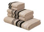 Handtuch Set BRUNO BANANI "Daniel, 1 Duschtuch 70x140, 2 Handtücher 50x100, 2 Gästetücher 30x50", beige (creme), 5, Walkfrottee, Walkfrottee, Obermaterial: 100% Baumwolle, Handtuch-Sets, Handtuch Set, Streifen-Bordüre & Markenlogo, weich, 100% Baumwolle, Topseller