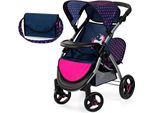 Puppen-Zwillingsbuggy BAYER "Twin Star, blau/pink", bunt (blau, pink), Puppenwagen, KinderB:41cm H:60cm T:68cm, Kunststoff, Metall, Stoff, Puppen-Zwillingsbuggy, mit Wickeltasche, B:41cm H:60cm T:68cm