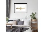Bild QUEENCE "Köln Skyline GOLD", gold (farbe rahmen: schwarz, farbe bild(er): goldfarben), B:50cm H:40cm, Acrylglas, Holz, Papier, Bilder, Bild, HD Premium Poster-Druck inkl. Holzrahmen