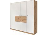 Drehtürenschrank RAUCH "Landsberg", weiß (eiche artisan, weiß), B:181cm H:197cm T:54cm, Holzwerkstoff, Schränke, Drehtürenschrank, mit praktischen Türen und Schubkästen