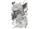 Bild KOMAR "Star Wars Boba Fett Drawing", bunt (farbe bild(er): bunt), B:40cm H:50cm, Holz, Papier, Bilder, Bild, Wandbild zur Dekoration im Kinderzimmer - ohne Rahmen