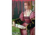 Acrylglasbild QUEENCE "Frau mit Buch mit Farbklecks", grün (farbe bild(er): grün), B:80cm H:120cm T:2,4cm, Bilder, Acrylglasbild, Fine Art-Print in Galeriequalität