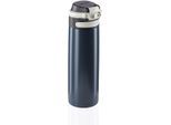 Thermoflasche LEIFHEIT "Flip", blau (dunkelblau), H:25cm, Edelstahl, Polypropylen (PP), Silikon, Trinkflaschen, Thermoflasche, 600 ml