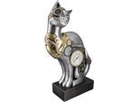 Tierfigur CASABLANCA BY GILDE "Skulptur Steampunk Cat", silber (silberfarben), B:20cm H:30cm T:7cm, Kunstharz, Dekofiguren, Tierfigur