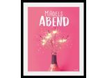 Bild QUEENCE "Mädelsabend", rosa (farbe rahmen: schwarz, farbe bild(er): rosa), B:30cm H:40cm, Acrylglas, Holz, Papier, Bilder, Bild, HD Premium Poster-Druck inkl. Holzrahmen