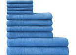 Handtuch Set DYCKHOFF "Kristall", blau, 10 Stk., Walkfrottee, Walkfrottee, Obermaterial: 100% Baumwolle, Handtuch-Sets, Handtuch Set, mit feiner Bordüre, Duschtücher, Handtücher und Gästetücher