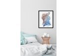 Bild QUEENCE "Wlad", blau (farbe rahmen: schwarz, farbe bild(er): blau), B:30cm H:40cm, Acrylglas, Holz, Papier, Bilder, Bild, HD Premium Poster-Druck inkl. Holzrahmen