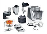 BOSCH Küchenmaschine "MUM5935B Durchlaufschnitzler, 3 Scheiben, Mixer, silber", silber, B:28cm H:28,2cm T:27,1cm, Küchenmaschinen, Fleischwolf, Kekspresse, Zitruspresse, 3 Rühr-/Knethaken, spülm.fest, Küchenmaschine
