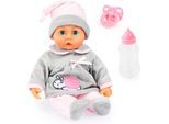 Babypuppe BAYER "First Words Baby, 38 cm grau/rosa", grau (grau, rosa), Puppen, Baby, Babypuppe, mit Schlafaugen und Babygeräuschen