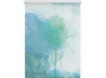 Seitenzugrollo LICHTBLICK ORIGINAL "Rollo Klemmfix, ohne Bohren, Verdunkelung, Aquarell - Blau Grün", blau (blau, grün, weiß), B:150cm H:100cm, Polyester, Rollos, Seitenzugrollo