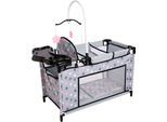 Puppenbett BAYER "Multibett", grau (sternchen grau), Puppenmöbel, KinderB:32cm H:72cm T:68cm, Kunststoff, Metall, Stoff, Puppenbett, mit integriertem Hochstuhl, Wickelablage und Mobile, B:32cm H:72cm T:68cm