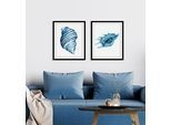 Bild QUEENCE "Lisbeth", blau (farbe rahmen: schwarz, farbe bild(er): blau), B:40cm H:50cm, Acrylglas, Holz, Papier, Bilder, Bild, HD Premium Poster-Druck inkl. Holzrahmen