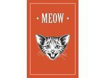Leinwandbild QUEENCE "Katze MEOW", grau (farbe bild(er): grau), B:80cm H:120cm T:2cm, Canvas, Holzrahmen, Bilder, Leinwandbild, Premium-Leinwandstoff, Handarbeit aus Deutschland