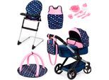Kombi-Puppenwagen BAYER "Xeo Deluxe, blau/rosa", blau (blau, rosa), Puppenwagen, KinderB:37cm H:73cm T:68cm, Kunststoff, Metall, Stoff, Kombi-Puppenwagen, B:37cm H:73cm T:68cm