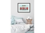 Bild QUEENCE "Greetings from Berlin", rot (farbe rahmen: schwarz, farbe bild(er): rot), B:40cm H:30cm, Acrylglas, Holz, Papier, Bilder, Bild, HD Premium Poster-Druck inkl. Holzrahmen