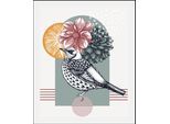 Bild QUEENCE "Birdy", rosa (farbe rahmen: schwarz, farbe bild(er): rosa), B:30cm H:40cm, Acrylglas, Holz, Papier, Bilder, Bild, gerahmt