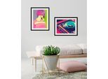 Bild QUEENCE "Punk-Queen", rosa (farbe rahmen: schwarz, farbe bild(er): rosa), B:40cm H:50cm, Acrylglas, Holz, Papier, Bilder, Bild, HD Premium Poster-Druck inkl. Holzrahmen