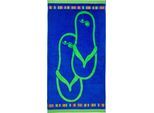 Strandtuch GÖZZE "FlipFlop", grün (grün, blau), B:90cm L:180cm, Jacquard-Velours, Obermaterial: 100% Baumwolle, Handtücher, Strandtuch, Badetuch, mit Motiv, reine Baumwolle, Topseller