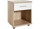 Rollcontainer WIMEX "Joker", weiß (eichefarben san remo, weiß), B:46cm H:59cm T:45cm, Holzwerkstoff, Kunststoff, Metall, Rollwagen, Rollcontainer, Schrank mit 1 Schublade und offenes Fach, ideal auch als Nachttisch