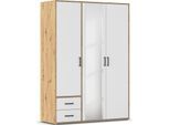 Drehtürenschrank RAUCH "Kleiderschrank Schrank Garderobe Wäscheschrank VOYAGER", weiß (eiche artisan, alpinweiß), B:140cm H:194cm T:53cm, Holzwerkstoff, Schränke, Drehtürenschrank, mit modernen Griffen in Graumetallic, inkl. Schubkästen und Spiegel