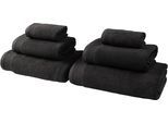 Handtuch Set OTTO HOME "Fenya, flauschig und weich, Premium Handtücher, 550 gr/m²", schwarz (anthrazit), 6 Stk., Walkfrottier, Walkfrottier, Obermaterial: 100% Baumwolle, Handtuch-Sets, Handtuch Set, mit Bordüre, Set, 100% Baumwolle, Hotel-Qualität, 5 Jahre Garantie