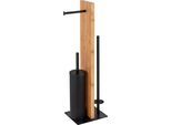 WC-Garnitur WENKO "Lesina", braun (schwarz, braun), B:18cm H:69cm L:18cm, Bambus, Stahl, Reinigungsbürsten, WC-Garnitur, bambus, mit Silikon-Bürstenkopf