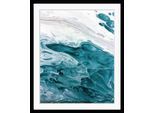 Bild QUEENCE "Wavery", blau (farbe rahmen: schwarz, farbe bild(er): blau), B:30cm H:40cm, Acrylglas, Holz, Papier, Bilder, Bild, HD Premium Poster-Druck inkl. Holzrahmen