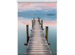 Seitenzugrollo LICHTBLICK ORIGINAL "Rollo Klemmfix, ohne Bohren, Verdunkelung, Steg Abendstimmung", blau (blau, braun, weiß), B:70cm H:150cm, Polyester, Rollos, Seitenzugrollo