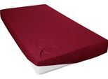 Spannbettlaken PRIMERA "Mako-Feinjersey Spannbetttuch", rot (bordeaux), B:90cm L:200cm, Mako-Jersey, Obermaterial: 100% Baumwolle, Bettlaken, Spannbettlaken, Geeignet für Standardmatratzen bis 22 cm, 100% Baumwolle