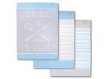 Geschirrtuch DYCKHOFF "Grill & Chill, mit 3 verschiedenen Motiven, Maße je Tuch ca. 50x70 cm", blau (aqua), B:50cm L:70cm, 100% Baumwolle, Geschirrtücher, Geschirrtuch, aus 100% Baumwolle, mit Grillbesteck-Motiv und Schriftzug