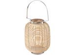 Windlicht HOME AFFAIRE "Laterne Vallenay", braun (braun, silberfarben), H:24cm Ø:18cm, Massivholz, Metall, Kerzenhalter, Windlicht, aus Naturweide und Metall