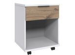 Rollcontainer WIMEX "Norderney, B/T/H 46/40/58cm in 2 Farben", weiß (weiß, vikinig oak nachbildung), B:46cm H:58cm T:40cm, Holzwerkstoff, Rollwagen, Rollcontainer, 1 Schublade und 1 offenes Fach, auf Kunststoffrollen