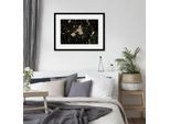 Bild QUEENCE "Landkarte", gold (farbe rahmen: schwarz, farbe bild(er): goldfarben), B:50cm H:40cm, Acrylglas, Holz, Papier, Bilder, Bild, HD Premium Poster-Druck inkl. Holzrahmen