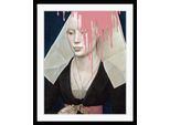 Bild QUEENCE "Marita mit Farbklecks", silber (farbe rahmen: schwarz, farbe bild(er): silber, rosa), B:50cm H:70cm, Acrylglas, Holz, Papier, Bilder, Bild, HD Premium Poster-Druck inkl. Holzrahmen
