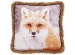 Dekokissen DONE. "Fox", bunt (mehrfarbig), B:45cm L:45cm, Polyester, Dekokissen_Sitzkissen_Kissenhüllen, Dekokissen, Bedrucktes Kissen in feinem Samtstoff