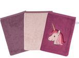 Waschhandschuh WÖRNER "Einhorn", mauve, B:15cm L:21cm, Frottee, Handtücher, Waschhandschuh, 3er-Set, mit Stickerei