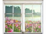 Wandsticker QUEENCE "Blumenwiese", bunt, B:90cm H:60cm, Wandtattoos, Wandsticker, Wandsticker, Wandbild, selbstklebend, 3D, Fenster