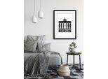 Bild QUEENCE "Berlin Brandenburger Tor", weiß (farbe rahmen: schwarz, farbe bild(er): weiß), B:30cm H:40cm, Acrylglas, Holz, Papier, Bilder, Bild, HD Premium Poster-Druck inkl. Holzrahmen