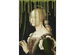 Acrylglasbild QUEENCE "Frau mit Farbklecks", grün (farbe bild(er): grün), B:80cm H:120cm T:2,4cm, Bilder, Acrylglasbild, Fine Art-Print in Galeriequalität
