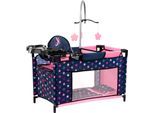 Puppenbett BAYER "Multibett", blau (fee blau, rosa), Puppenmöbel, KinderB:32cm H:72cm T:68cm, Kunststoff, Metall, Stoff, Puppenbett, mit integriertem Hochstuhl, Wickelablage und Mobile, B:32cm H:72cm T:68cm